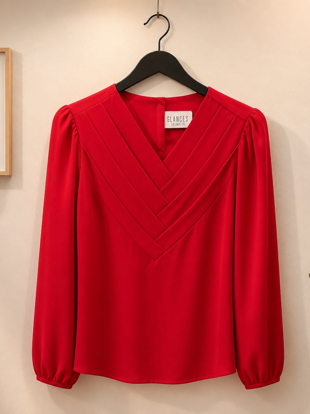 Glances Los Angeles Vibrant Red V-Neck Blouse